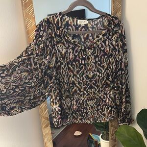 Molly Bracken Navy and Cream Patterned Blouse